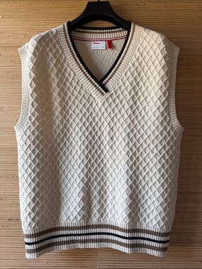 Wilson Cream V-Neck Knit Vest with Black and Brown Trim